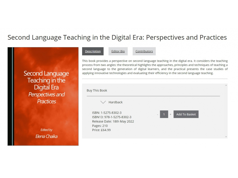 Britu akadēmiskajā izdevniecībā Cambridge Scholars Publishing tikai laista klajā grāmata “Second Language Teaching in the Digital Era” (“Svešvalodu mācīšana digitālajā laikmetā”)