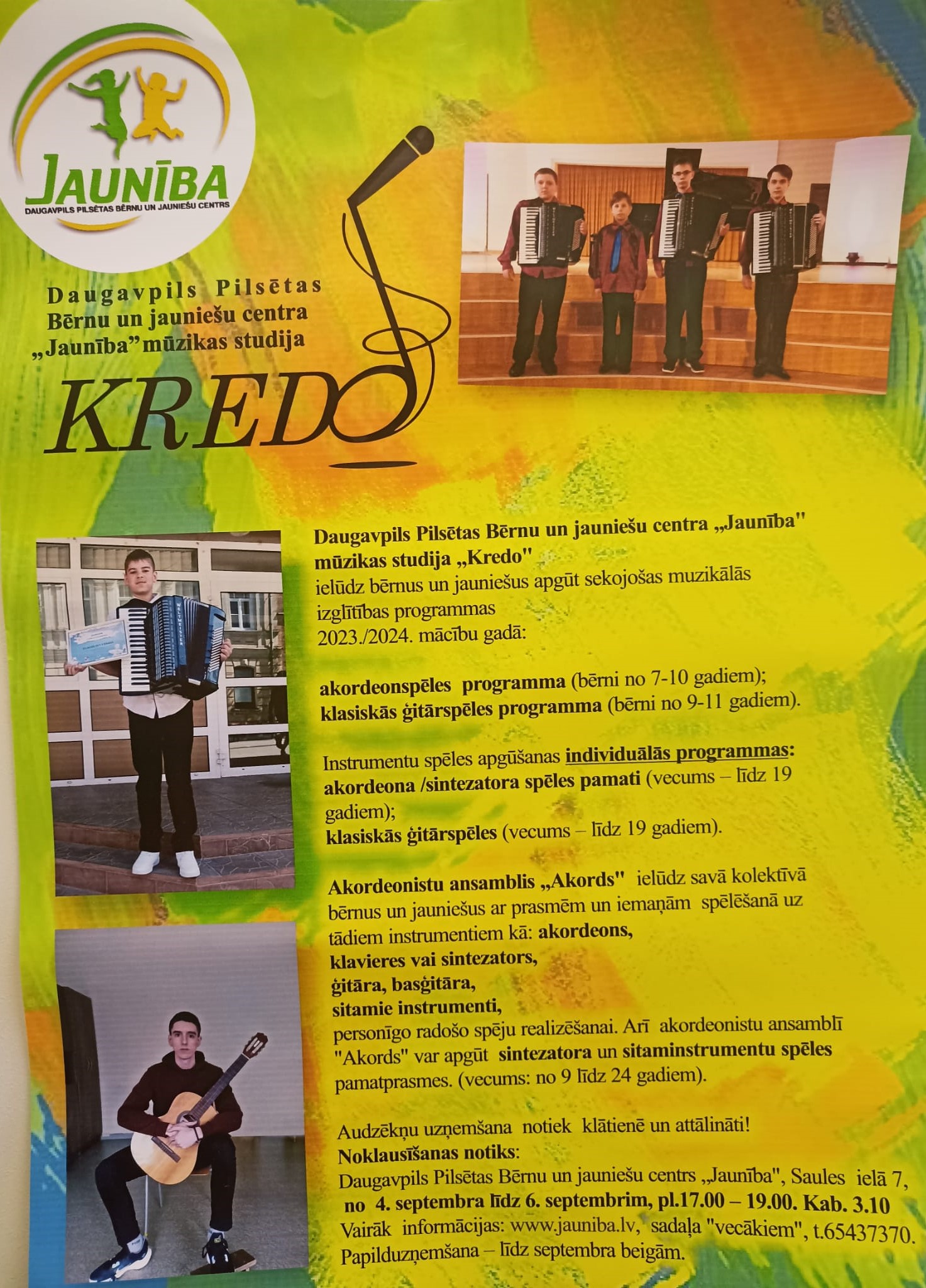 Mūzikas studija "Kredo" aicina jaunus audzēkņus!